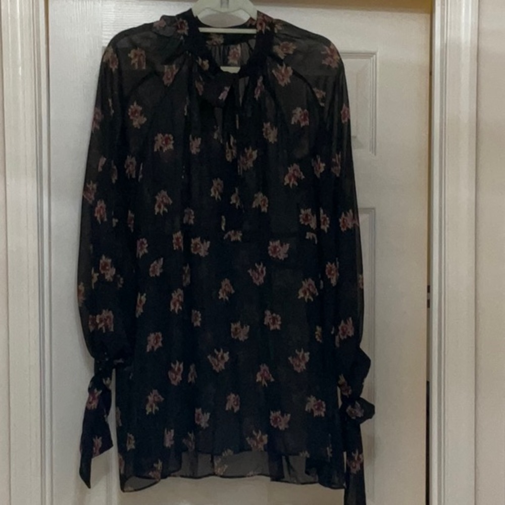 Black Tie Front Relaxed Blouse
